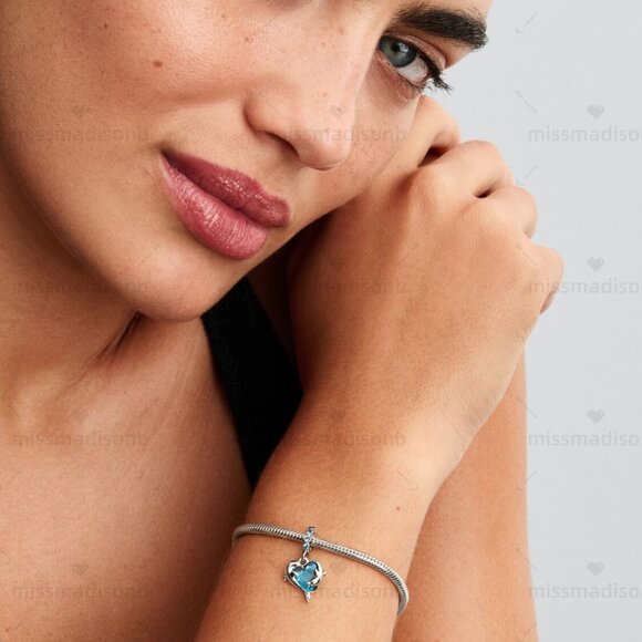 Pandora Blue Murano Glass Dolphins Dangle Charm - Picture 5 of 7